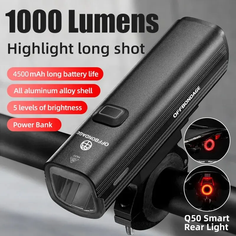 Lampka rowerowa LED 1000 lm z funkcją powerbanku